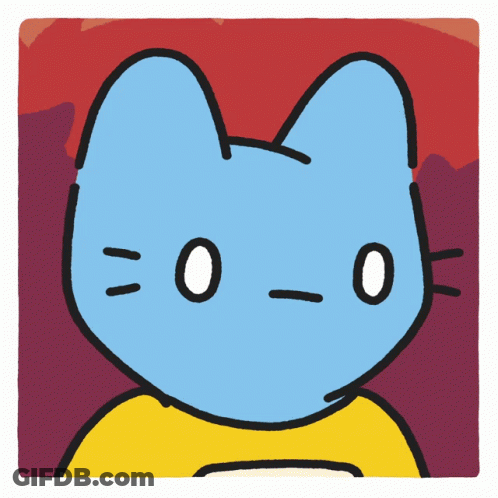 A Cartoon Drawing Of A Blue Cat With A Yellow Shirt And The Number 0 On Its Face GIF
