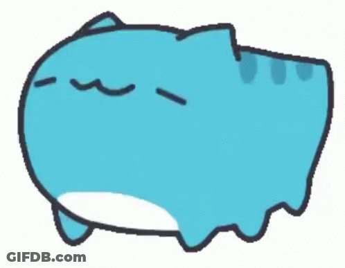 A Cartoon Drawing Of A Blue Cat With Its Eyes Closed GIF