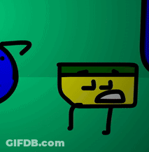 A Cartoon Drawing Of A Blue Circle And A Yellow Box With A Face That Says " I 'M Sorry " GIF