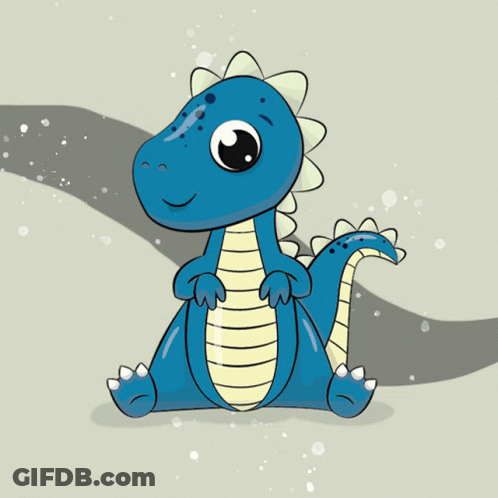 A Cartoon Drawing Of A Blue Dinosaur With A Yellow Tail GIF