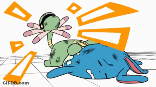 A Cartoon Drawing Of A Blue Rabbit Laying On The Ground GIF