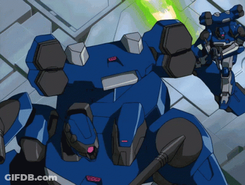 A Cartoon Drawing Of A Blue Robot With A Red Light On Its Head GIF