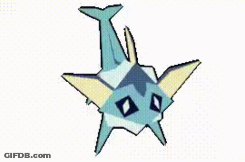 A Cartoon Drawing Of A Blue Shark With A Diamond In Its Eye . GIF