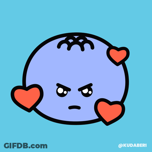 A Cartoon Drawing Of A Blueberry With Red Hearts Around It GIF