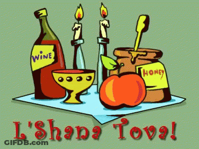 A Cartoon Drawing Of A Bottle Of Wine A Cup Of Wine An Apple A Jar Of Honey And Two Candles GIF