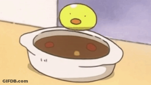 A Cartoon Drawing Of A Bowl Of Curry With A Yellow Duck On Top . GIF