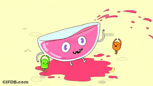 Cartoon Pink Liquid Bowl With Green Character GIF