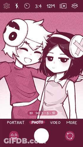 A Cartoon Drawing Of A Boy And A Girl Taking A Picture GIF