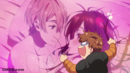 A Cartoon Drawing Of A Boy And A Girl With A Pink Background GIF