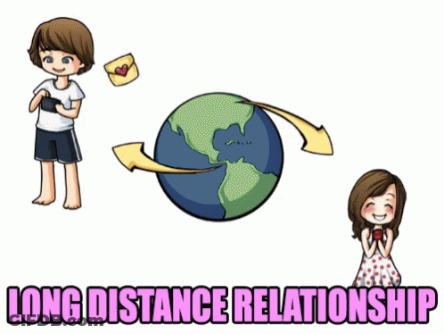 A Cartoon Drawing Of A Boy And A Girl With The Words Long Distance Relationship Below Them GIF
