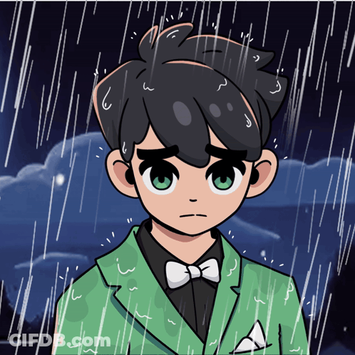 A Cartoon Drawing Of A Boy In A Green Suit And Bow Tie GIF