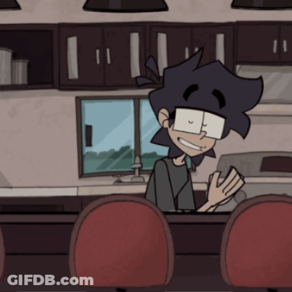 A Cartoon Drawing Of A Boy Sitting At A Table GIF