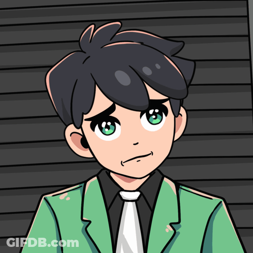 A Cartoon Drawing Of A Boy Wearing A Green Suit And Tie GIF