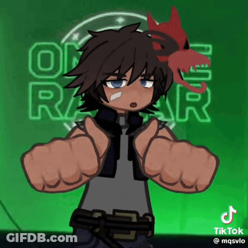 A Cartoon Drawing Of A Boy With A Cat On His Head And A Green Background With The Letters O And R On It GIF