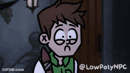 A Cartoon Drawing Of A Boy With A Knife And The Words Lowpolynpc Below Him GIF