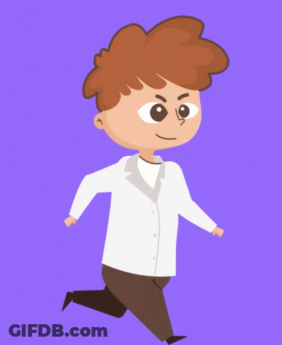 A Cartoon Drawing Of A Boy With Brown Hair Running On A Purple Background GIF
