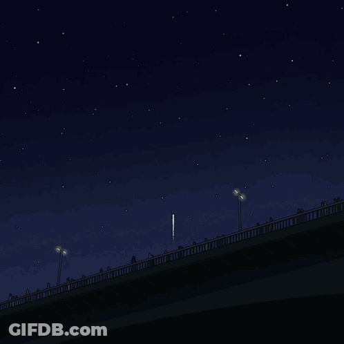 A Cartoon Drawing Of A Bridge With A Fireworks Display In The Sky GIF