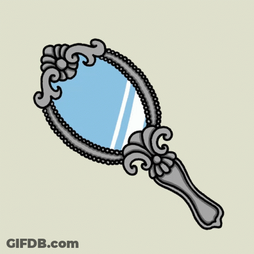 A Cartoon Drawing Of A Broken Mirror With A Silver Handle GIF