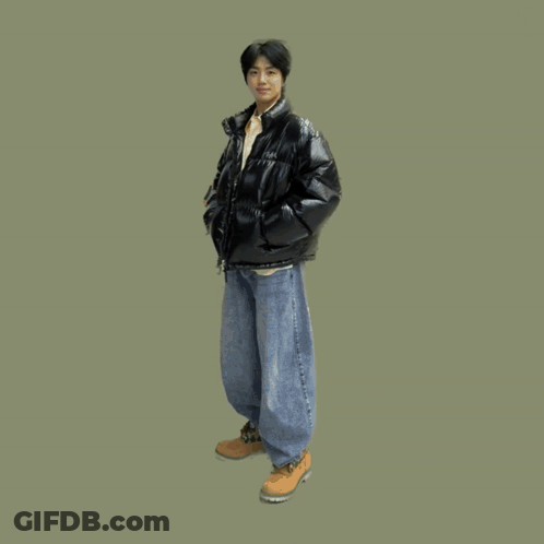 A Cartoon Drawing Of A Brown Bear Wearing A Sweater And Jeans GIF