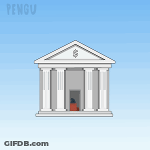A Cartoon Drawing Of A Building With A Dollar Sign On Top GIF
