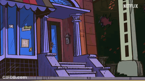 A Cartoon Drawing Of A Building With The Word Netflix On The Bottom Right GIF