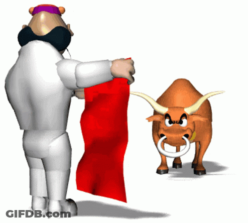 A Cartoon Drawing Of A Bull And A Matador GIF