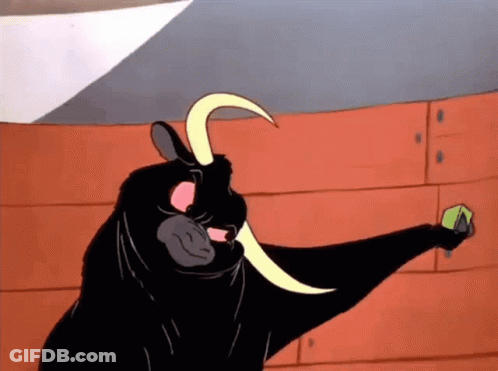 A Cartoon Drawing Of A Bull With A Yellow Horn GIF