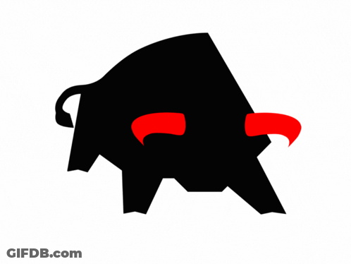 A Cartoon Drawing Of A Bull With Red Horns And White Smoke Coming Out Of Its Mouth GIF