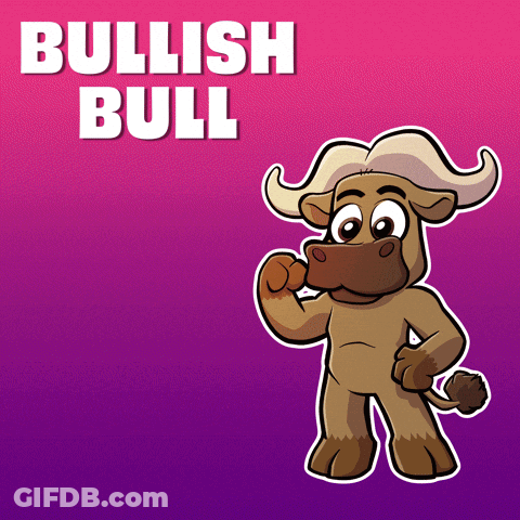 A Cartoon Drawing Of A Bull With The Words Bullish Bull Above It GIF
