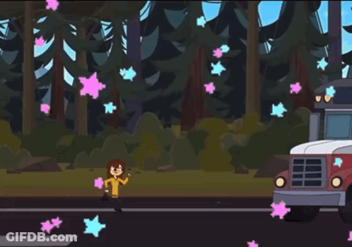 A Cartoon Drawing Of A Bus With Stars On The Side GIF