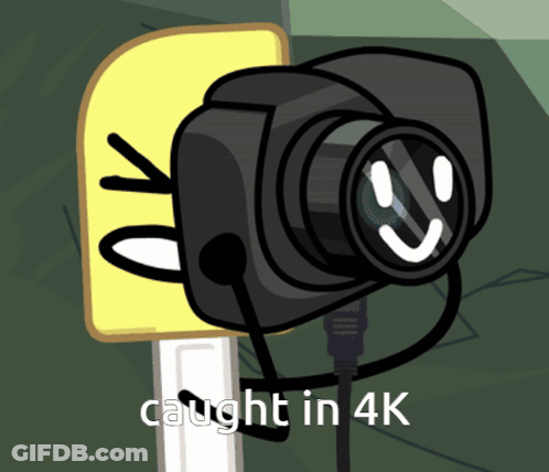 A Cartoon Drawing Of A Camera With The Words Caught In 4K Underneath It GIF