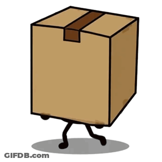 A Cartoon Drawing Of A Cardboard Box Walking GIF