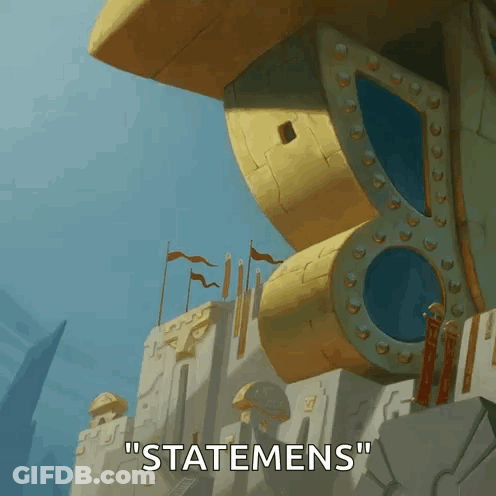 A Cartoon Drawing Of A Castle With The Words " Statemens " Written Below It GIF