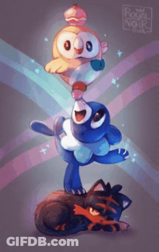 A Cartoon Drawing Of A Cat , A Bird , And A Cupcake With A Rainbow In The Background GIF