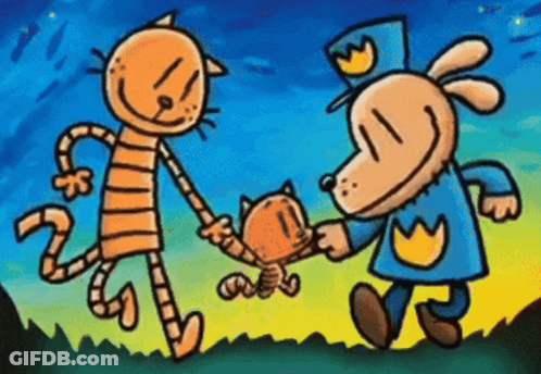 A Cartoon Drawing Of A Cat A Dog And A Baby Cat GIF