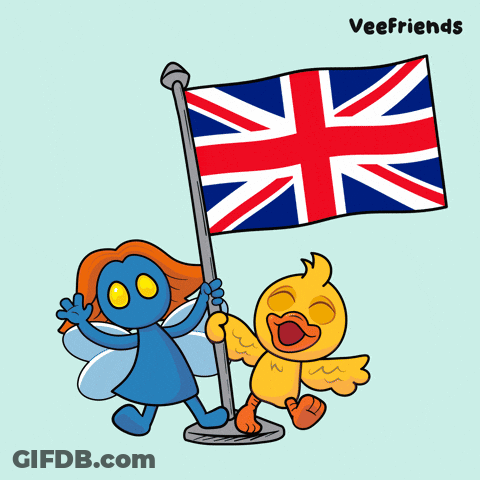 A Cartoon Drawing Of A Cat A Snake And A Fairy Holding A British Flag GIF