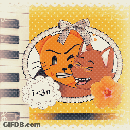 A Cartoon Drawing Of A Cat And A Dog With The Words I < 3U Above Them GIF