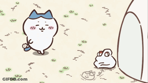 A Cartoon Drawing Of A Cat And A Frog Standing Next To Each Other GIF