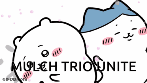 A Cartoon Drawing Of A Cat And A Rabbit With The Words Mulch Trio Unite GIF