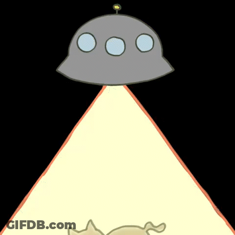 A Cartoon Drawing Of A Cat Being Abducted By An Alien GIF