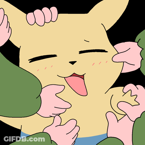 A Cartoon Drawing Of A Cat Being Tickled By Two People GIF