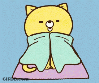 A Cartoon Drawing Of A Cat Covering Its Face With A Blue Blanket GIF