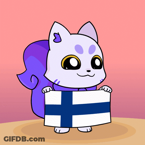 A Cartoon Drawing Of A Cat Holding A Flag GIF