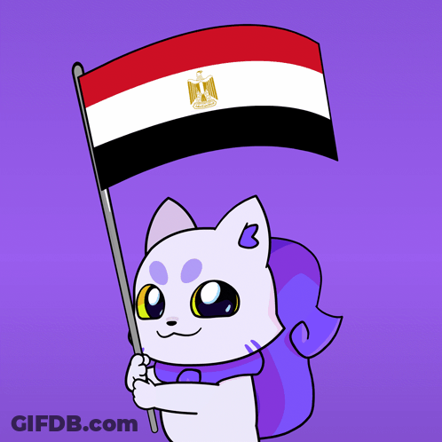 A Cartoon Drawing Of A Cat Holding A Flag GIF