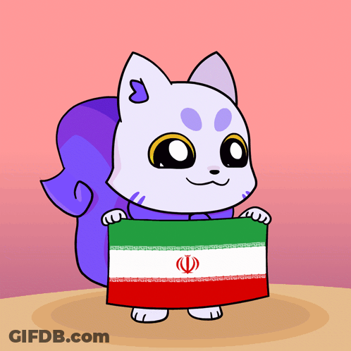 A Cartoon Drawing Of A Cat Holding A Flag GIF
