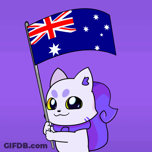 A Cartoon Drawing Of A Cat Holding A Flag GIF