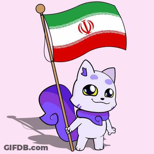A Cartoon Drawing Of A Cat Holding A Flag GIF