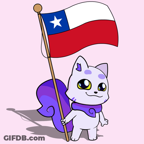 A Cartoon Drawing Of A Cat Holding A Flag GIF