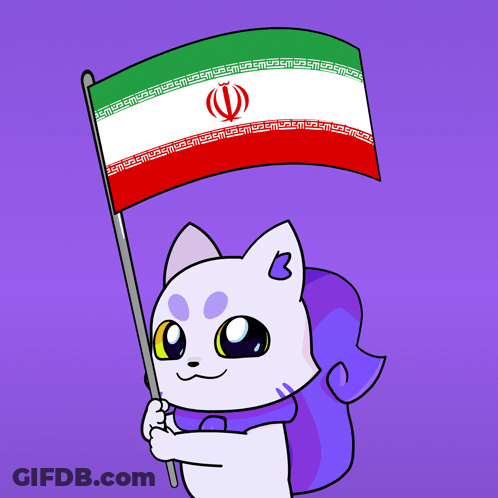 A Cartoon Drawing Of A Cat Holding A Flag GIF