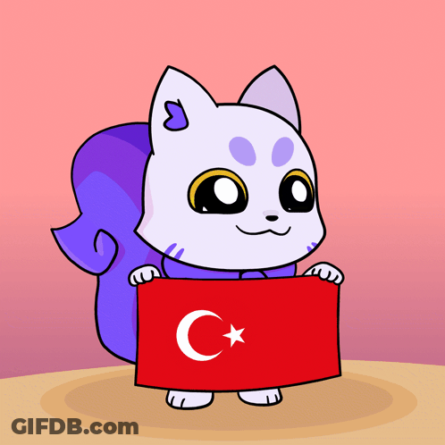 A Cartoon Drawing Of A Cat Holding A Red Flag With A C On It GIF